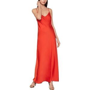 BCBGMAXAZRIA Sleeveless Satin Strappy Slip Maxi Dress Dark Orange S